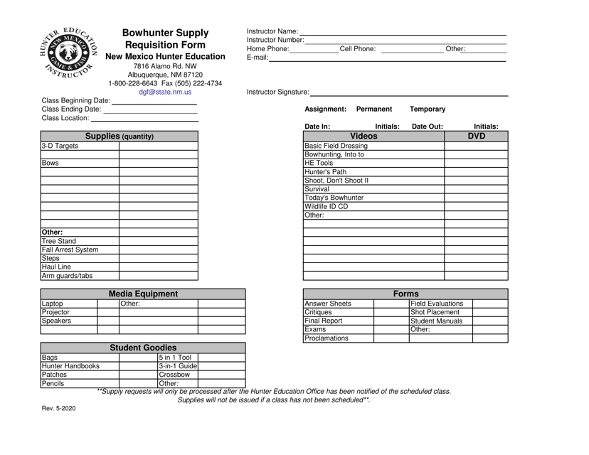 Bowhunter Supply Requisition Form - New Mexico Download Pdf