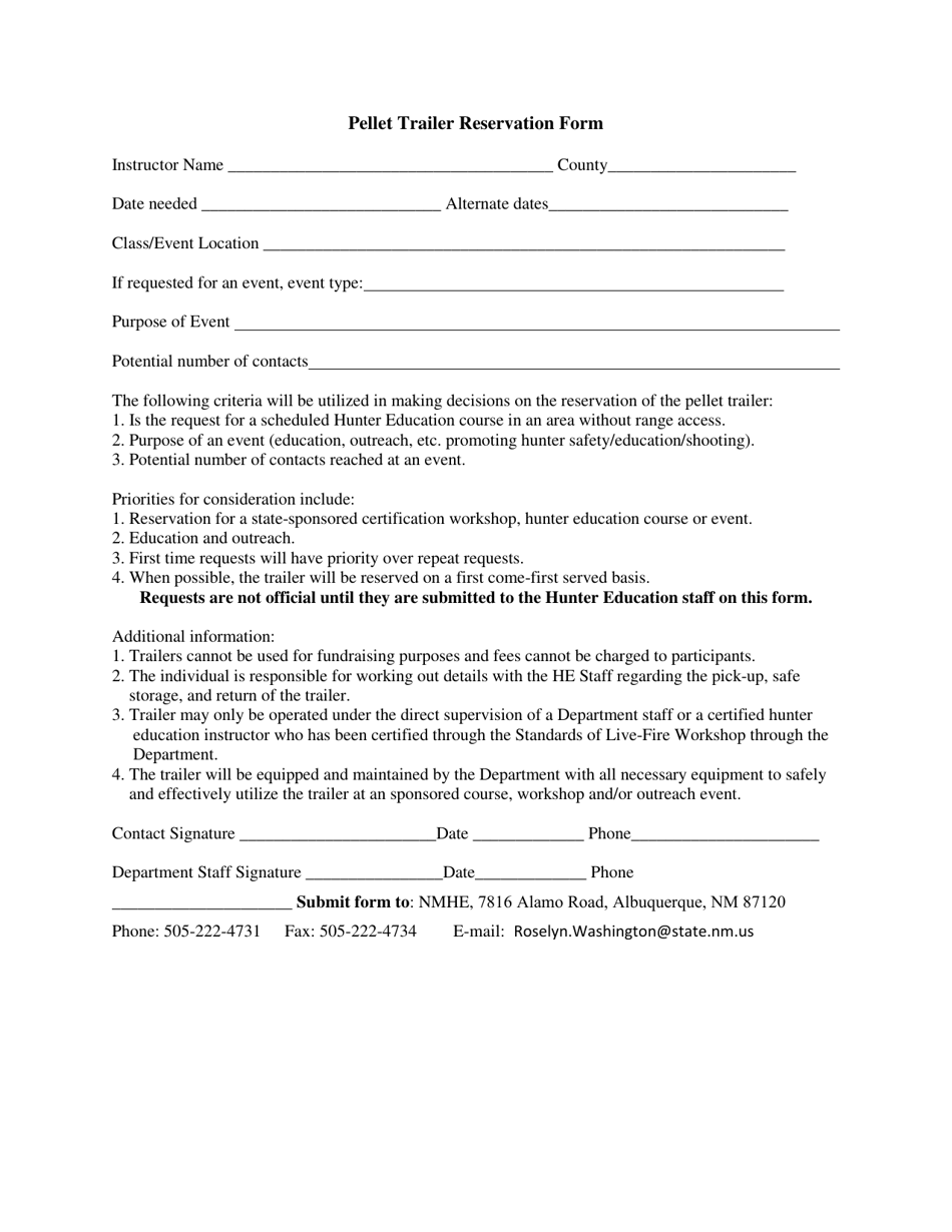 Pellet Trailer Reservation Form - New Mexico, Page 1