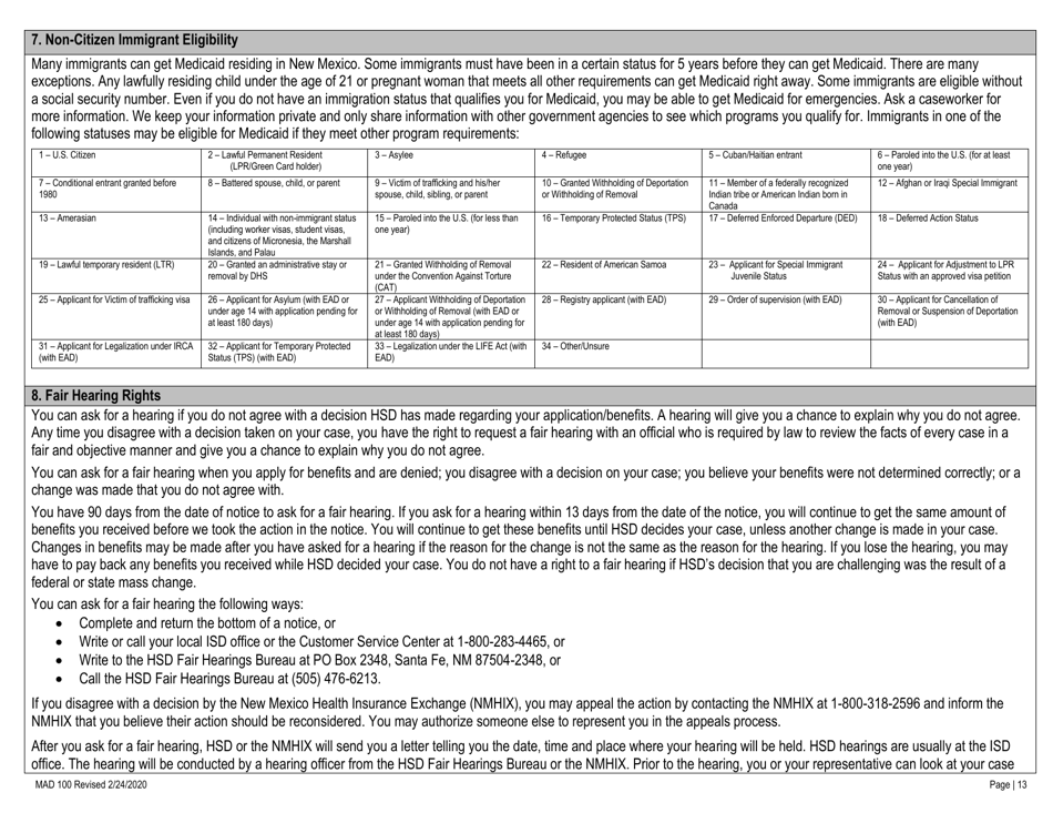 Form MAD100 Application for Medical Assistance - New Mexico, Page 13