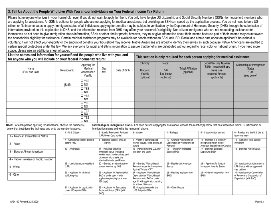 Form MAD100 Application for Medical Assistance - New Mexico, Page 3