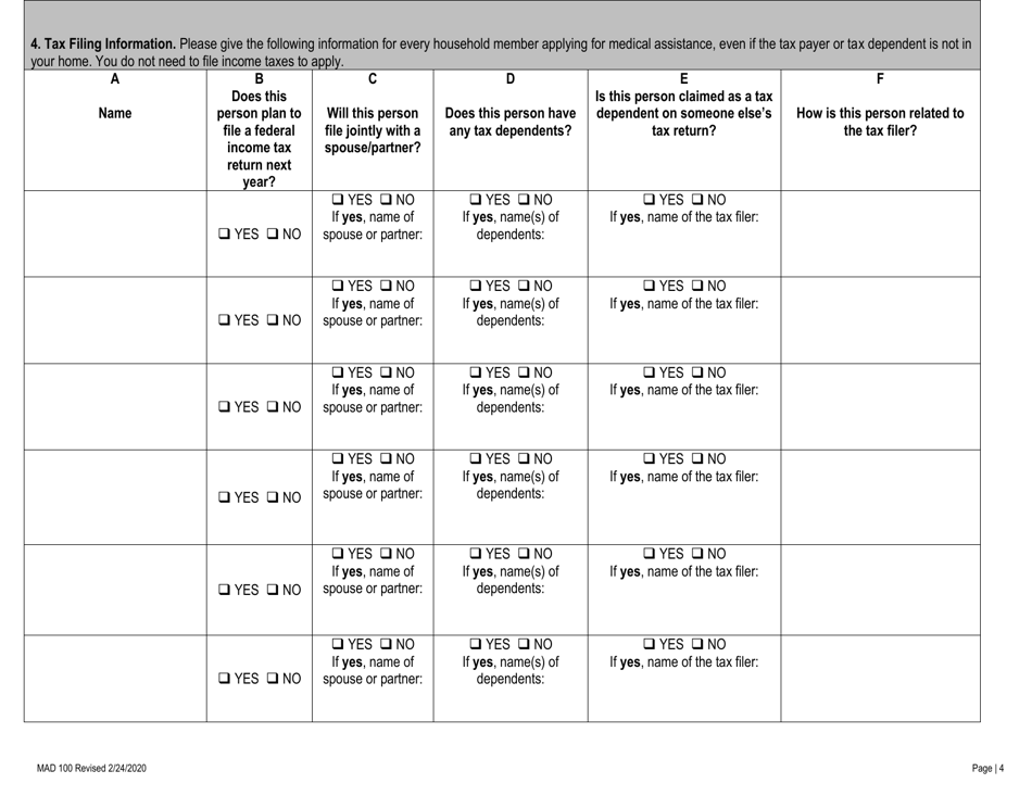 Form MAD100 Application for Medical Assistance - New Mexico, Page 4