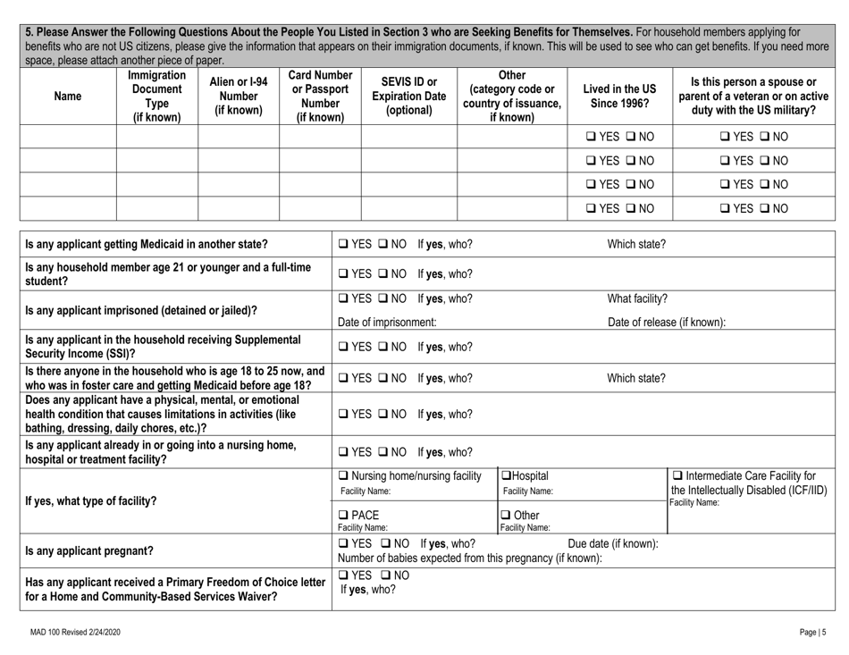 Form MAD100 Application for Medical Assistance - New Mexico, Page 5