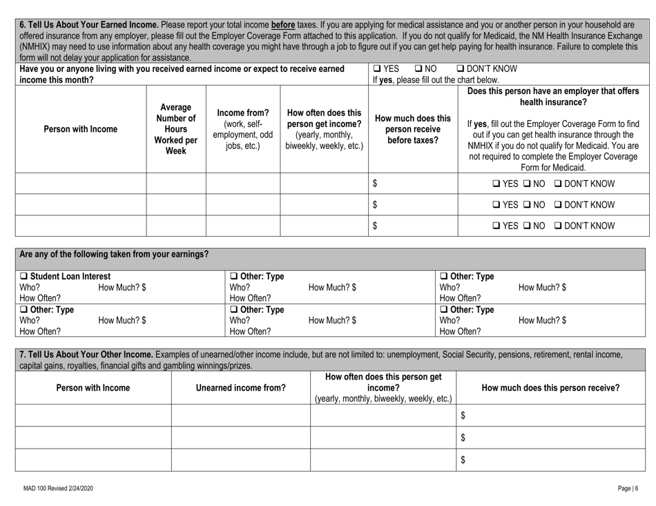 Form MAD100 Application for Medical Assistance - New Mexico, Page 6
