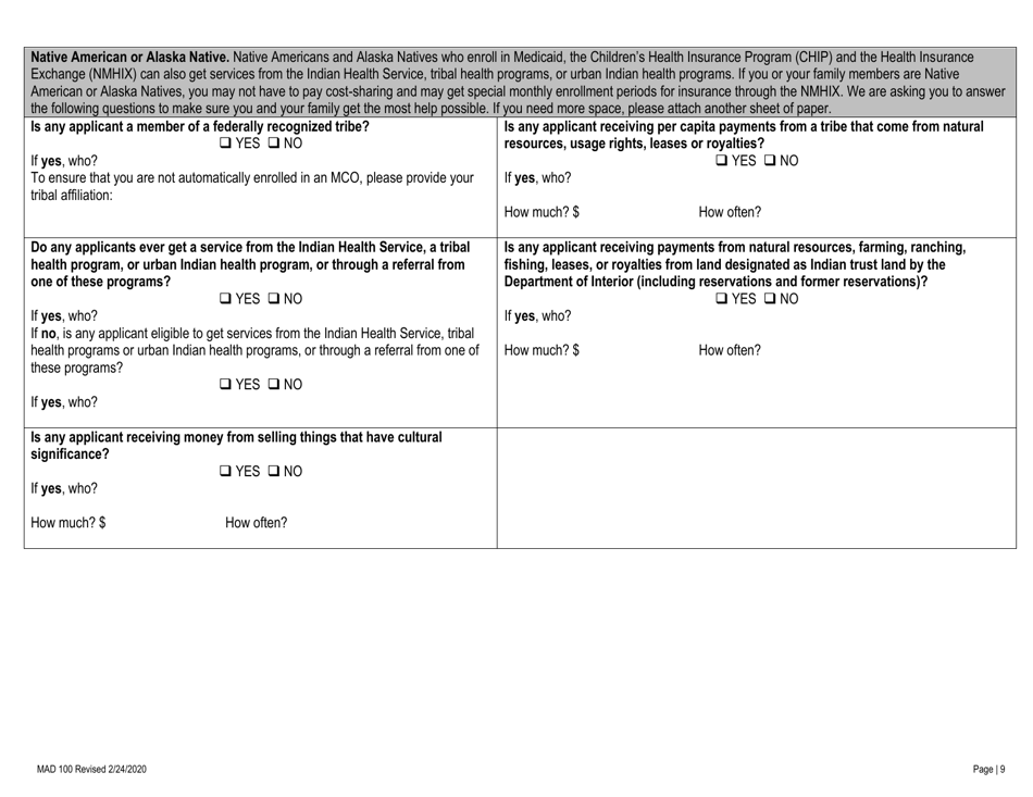 Form MAD100 Application for Medical Assistance - New Mexico, Page 9