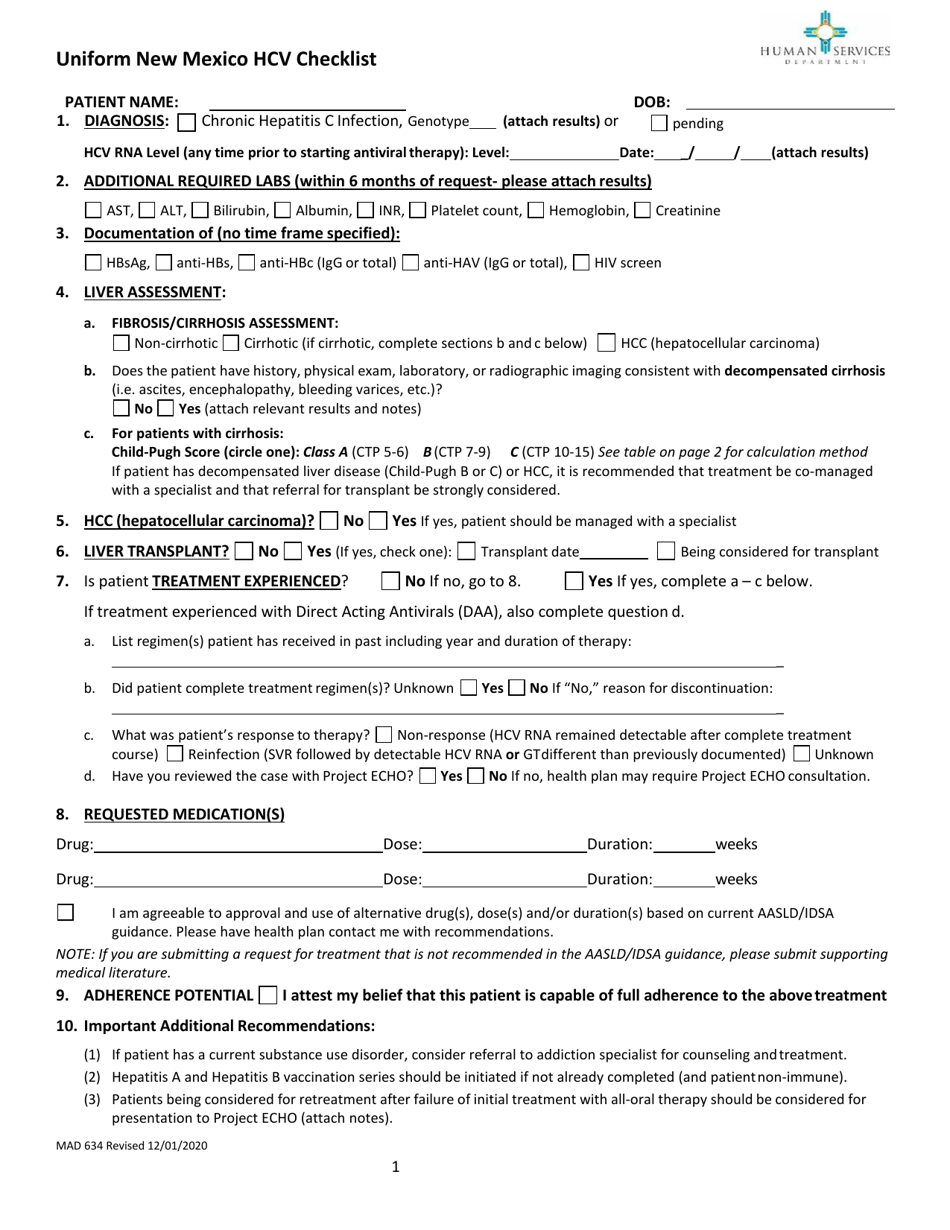 Form MAD634 Download Printable PDF or Fill Online Uniform New Mexico ...