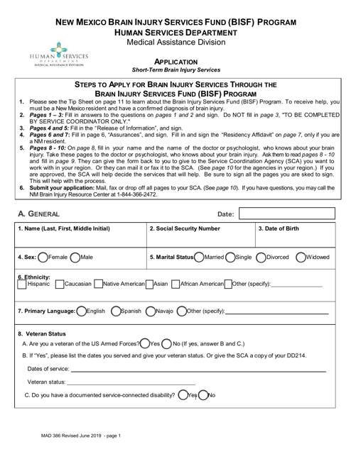 Form MAD386 Brain Injury Services Fund (Bisf) Program Application - New Mexico