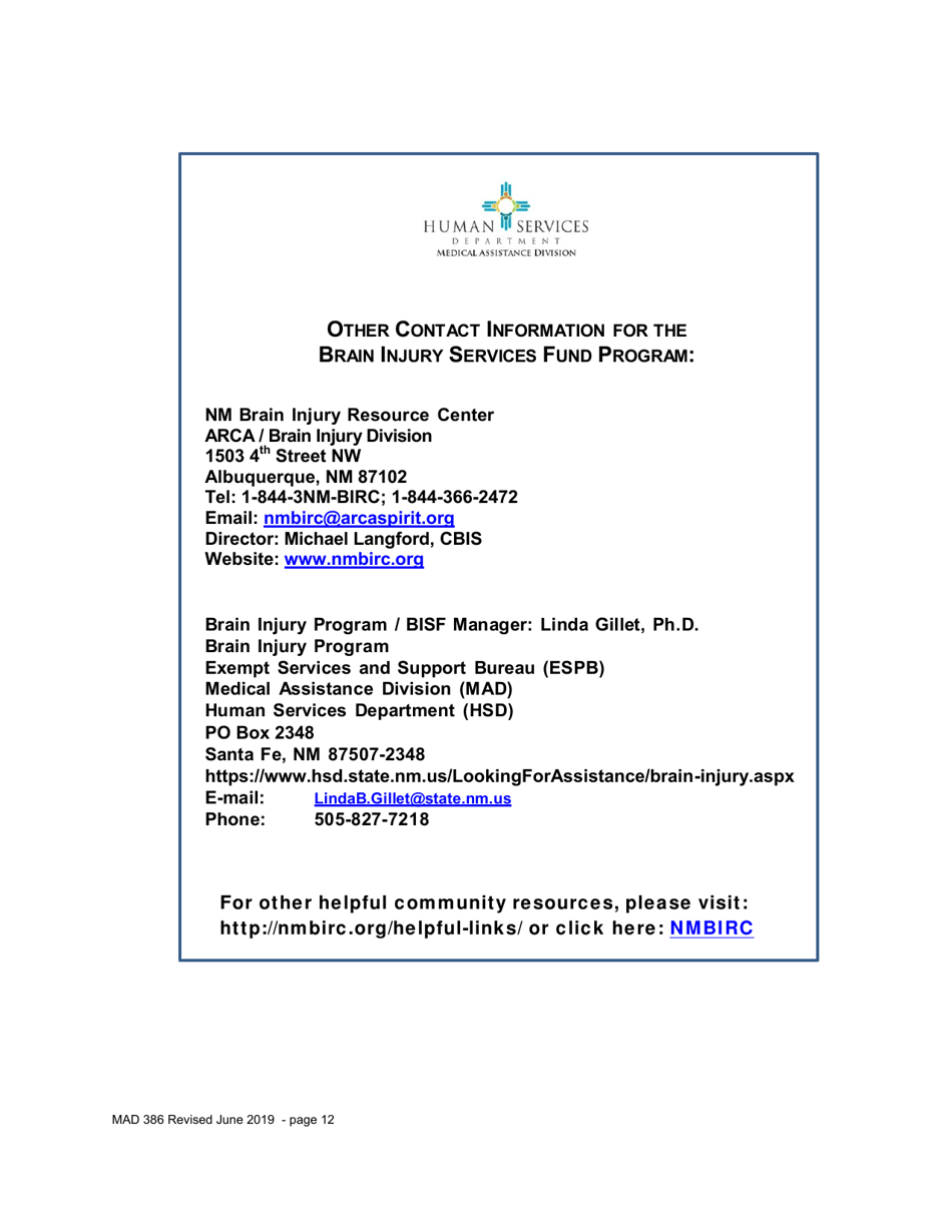 Form MAD386 Brain Injury Services Fund (Bisf) Program Application - New Mexico, Page 12