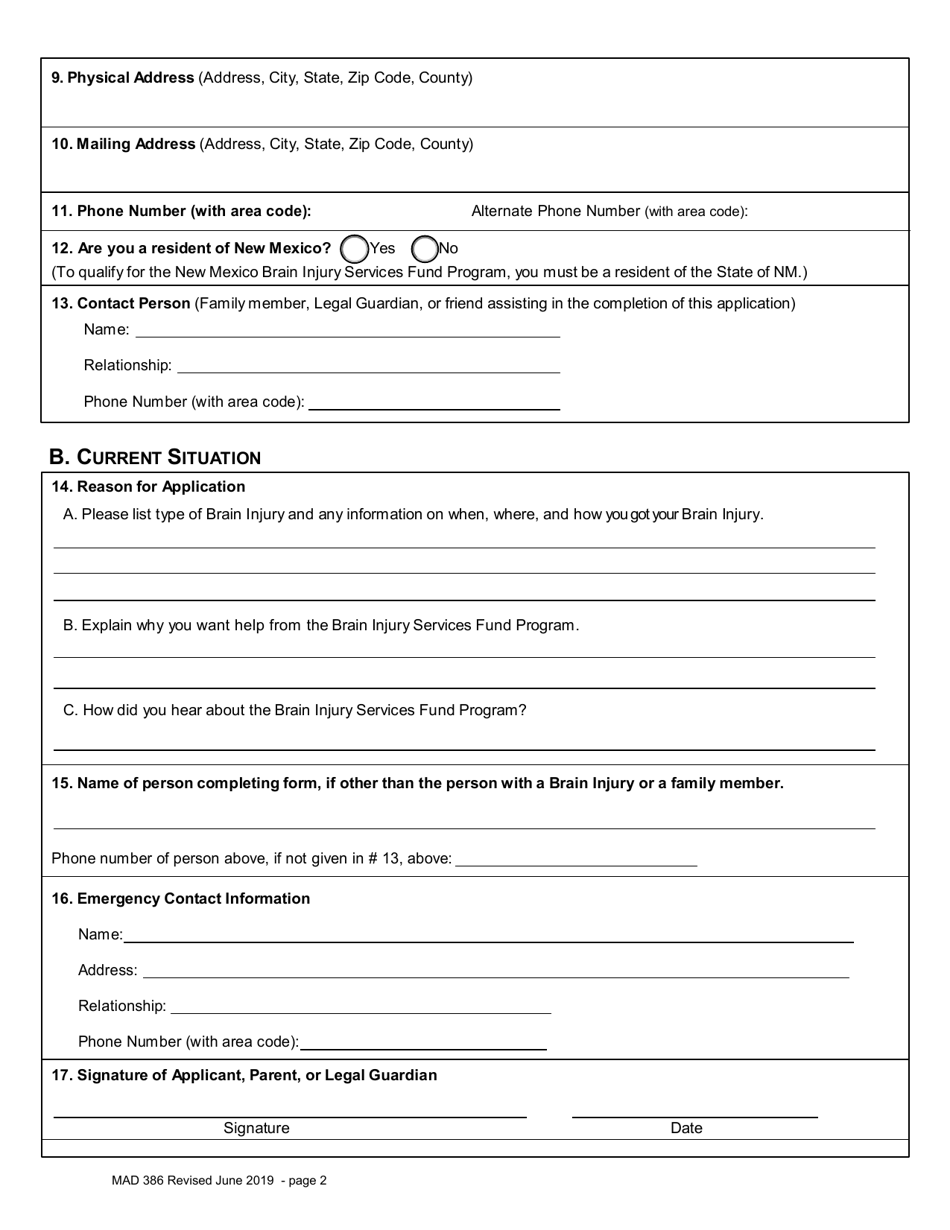 Form MAD386 Brain Injury Services Fund (Bisf) Program Application - New Mexico, Page 2