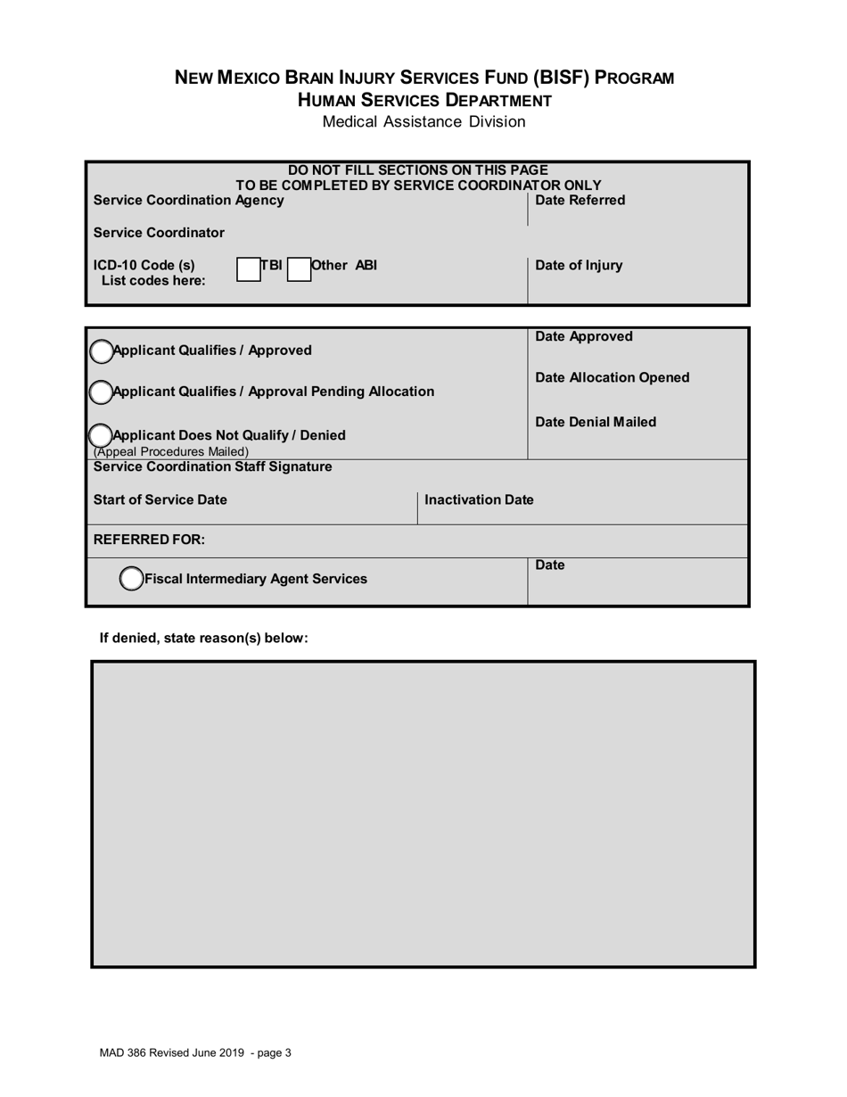Form MAD386 Brain Injury Services Fund (Bisf) Program Application - New Mexico, Page 3