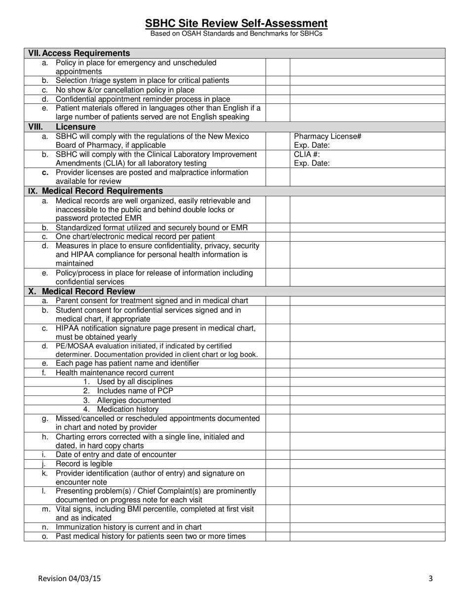 Sbhc Site Review Self-assessment - New Mexico, Page 3