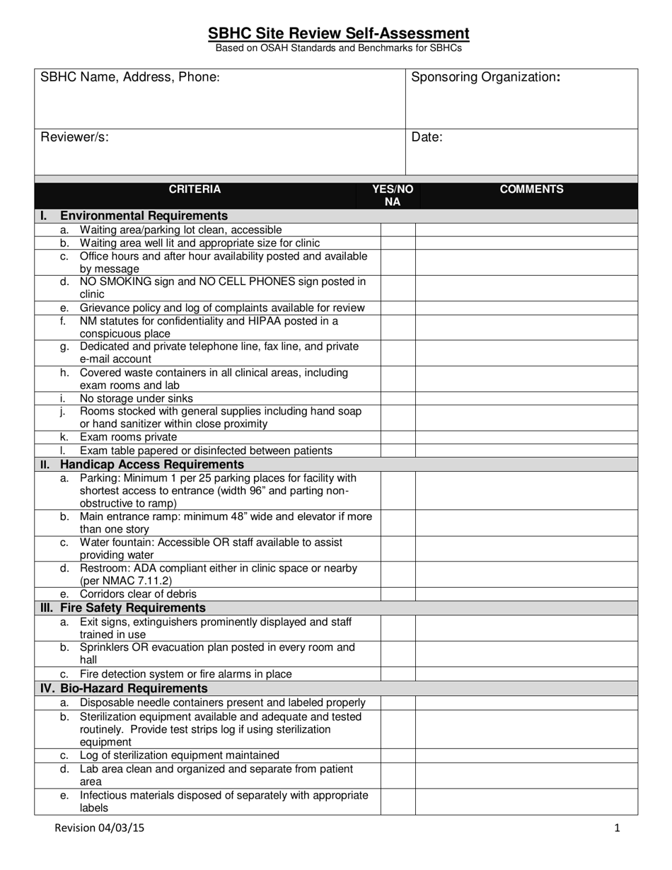 New Mexico Sbhc Site Review Self-assessment - Fill Out, Sign Online and ...