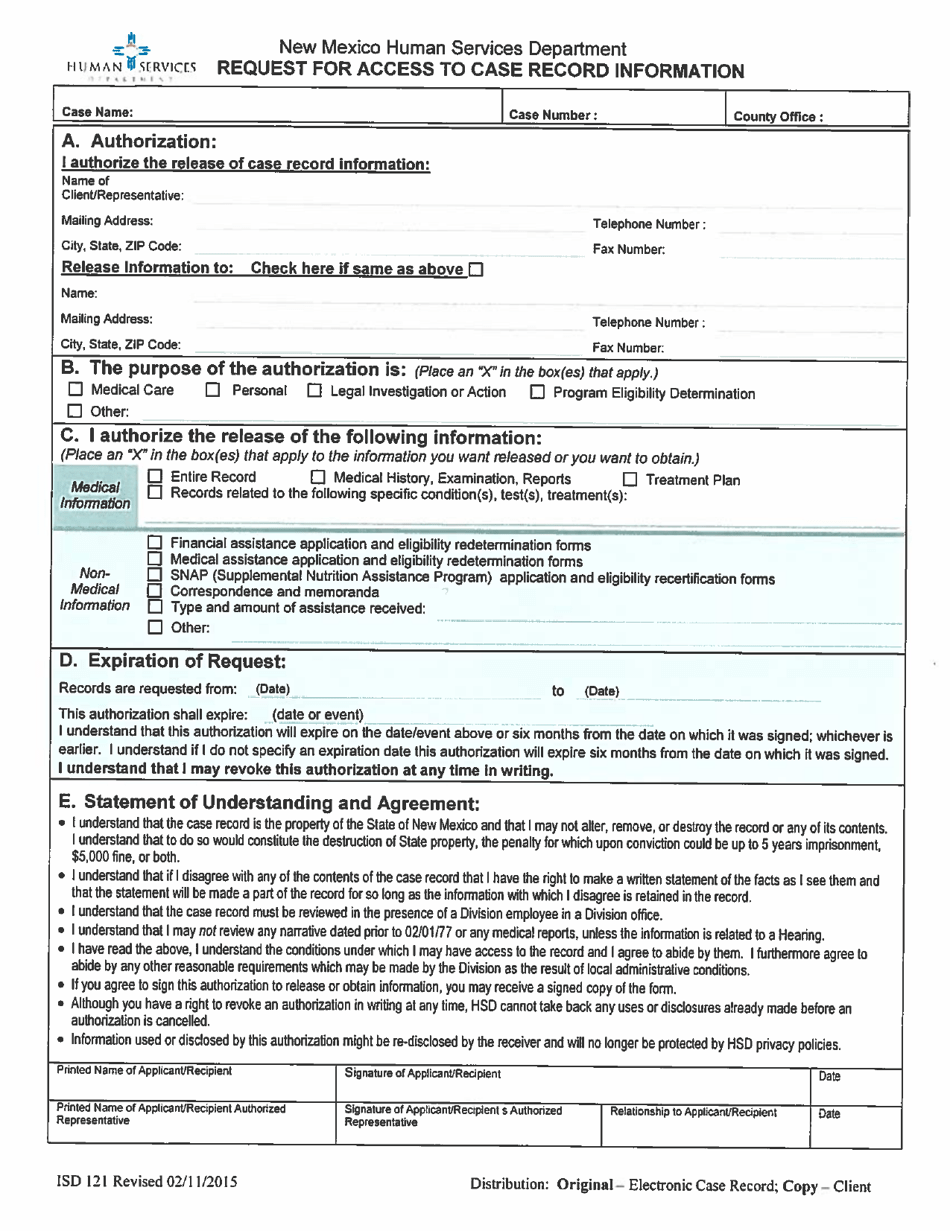 Form ISD121 Request for Access to Case Record Information - New Mexico (English / Spanish), Page 4