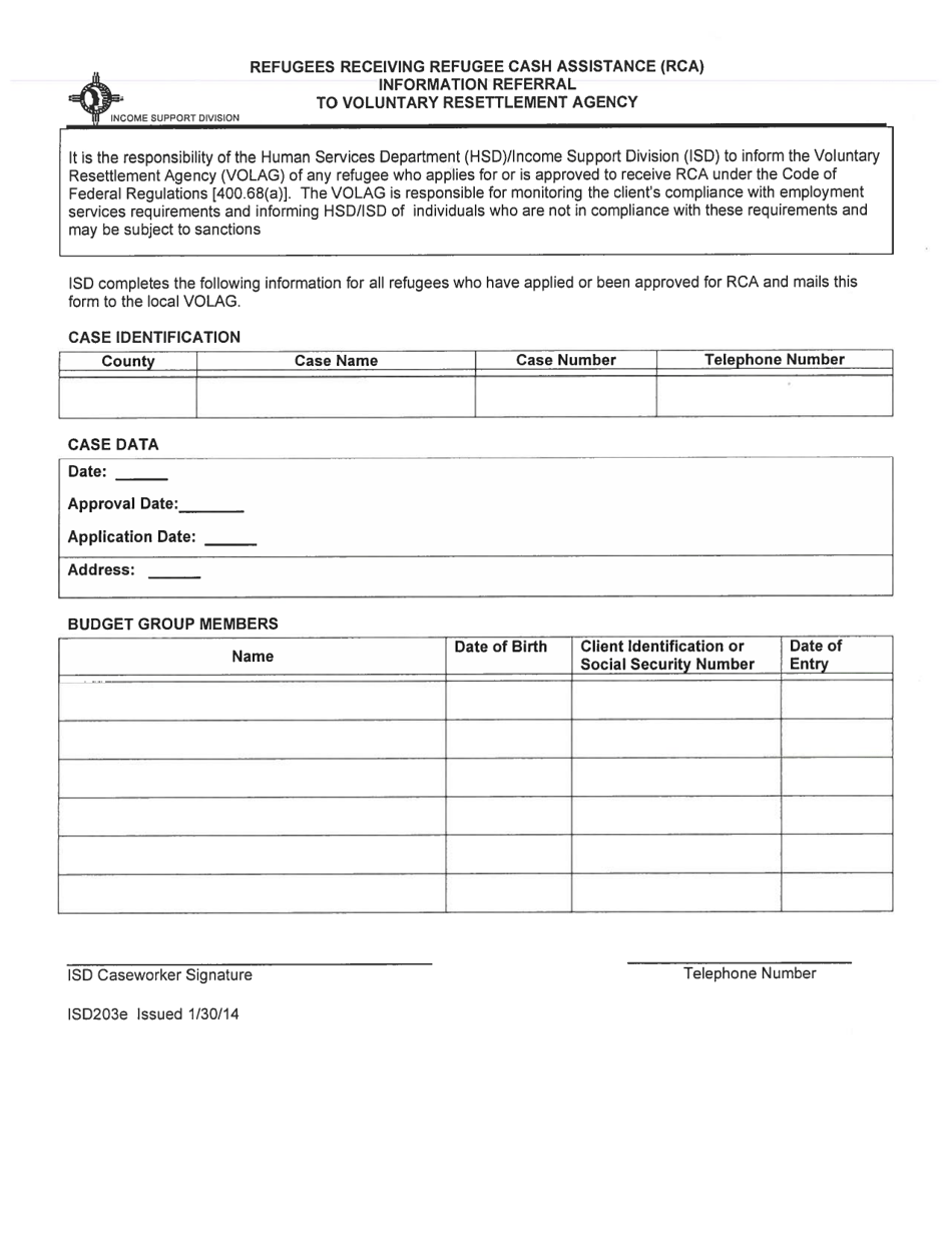Form ISD203E Refugees Receiving Refugee Cash Assistance (Rca) Information Referral to Voluntary Resettlement Agency - New Mexico, Page 2