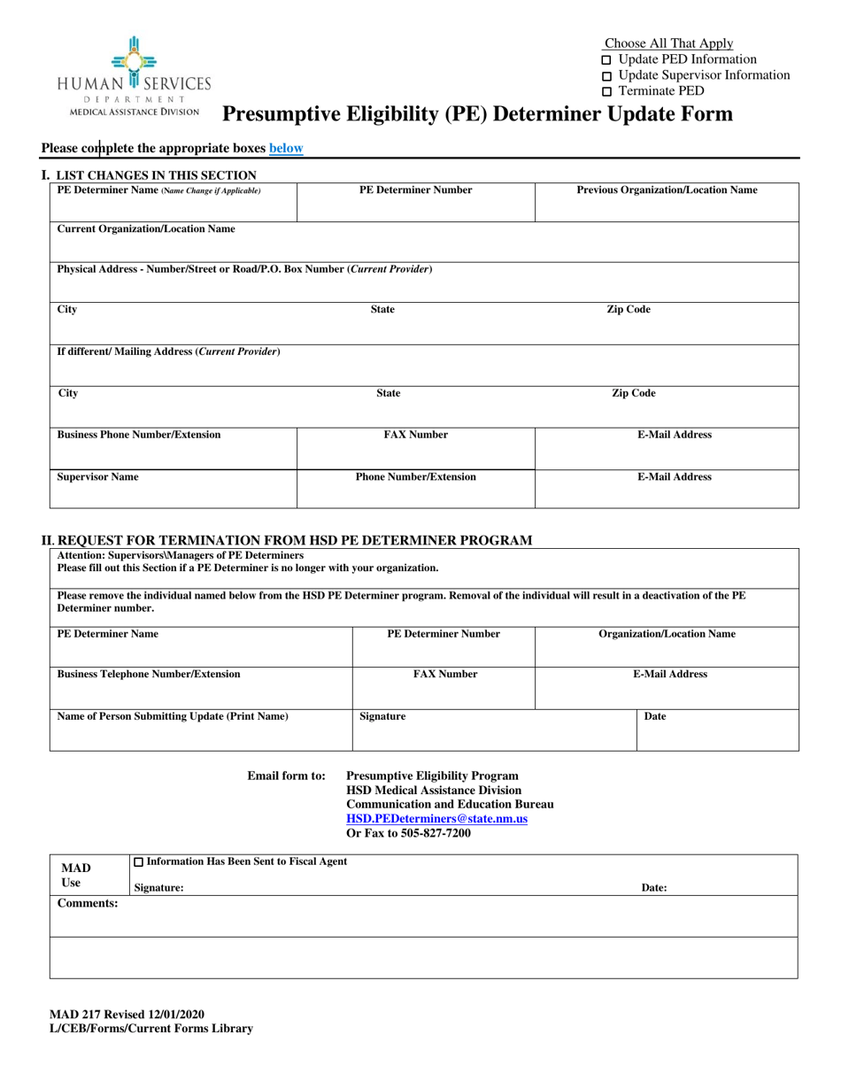 Form MAD217 Presumptive Elegibility (Pe) Determiner Updated Form - New Mexico, Page 2