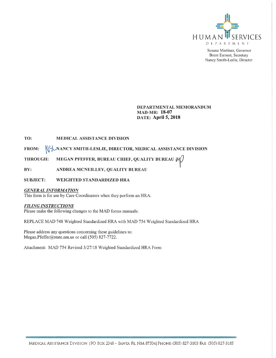 Form MAD754 Attachment B Weighted Standardized Health Risk Assessment (HRA) - New Mexico, Page 1