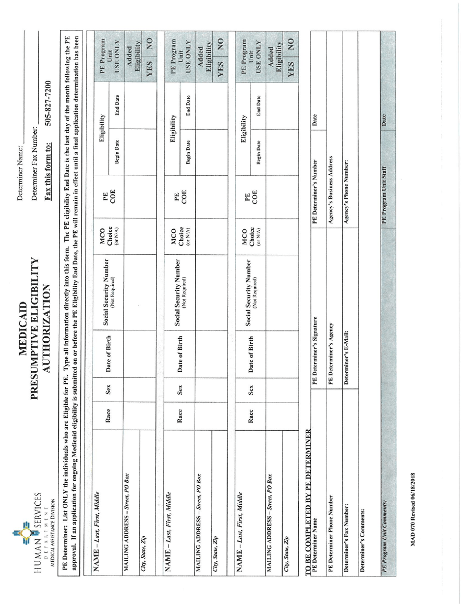Form MAD070 Medicaid Presumptive Eligibility Authorization - New Mexico, Page 2