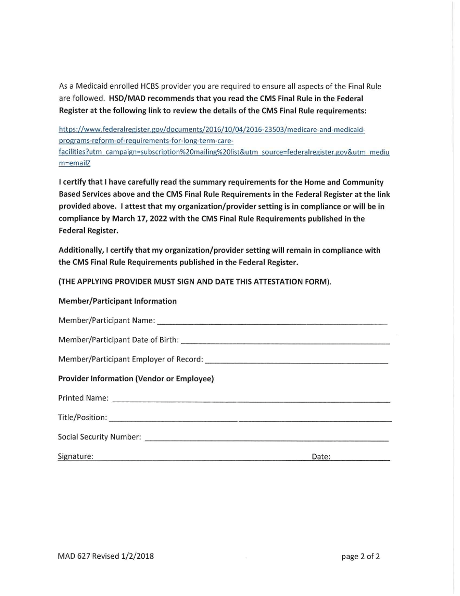 Form MAD627 Self-directed Provider Attestation Form - Cms Final Rule for Hcbs - New Mexico, Page 3
