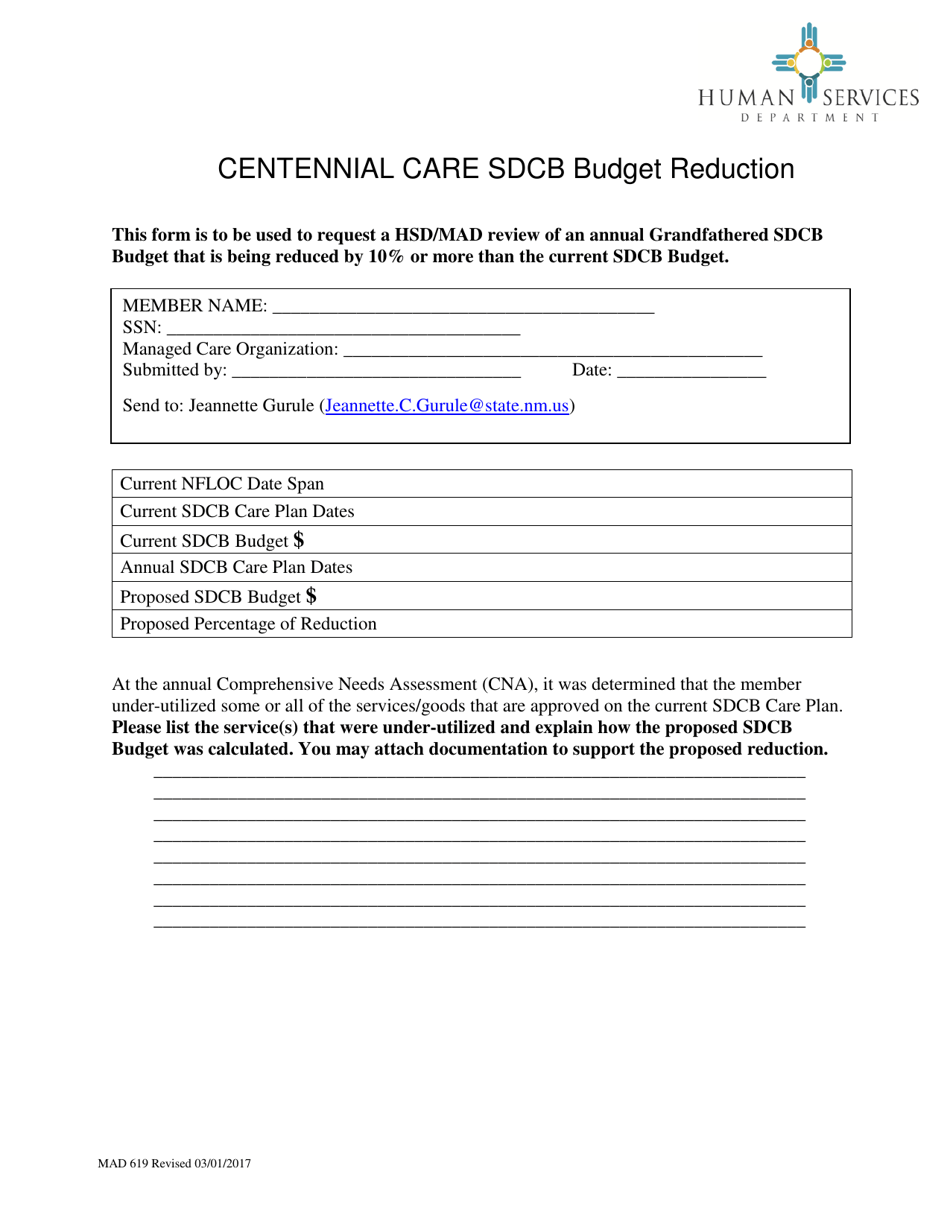 Form MAD619 Centennial Care Self-directed Community Benefit Budget Reduction Form - New Mexico, Page 2
