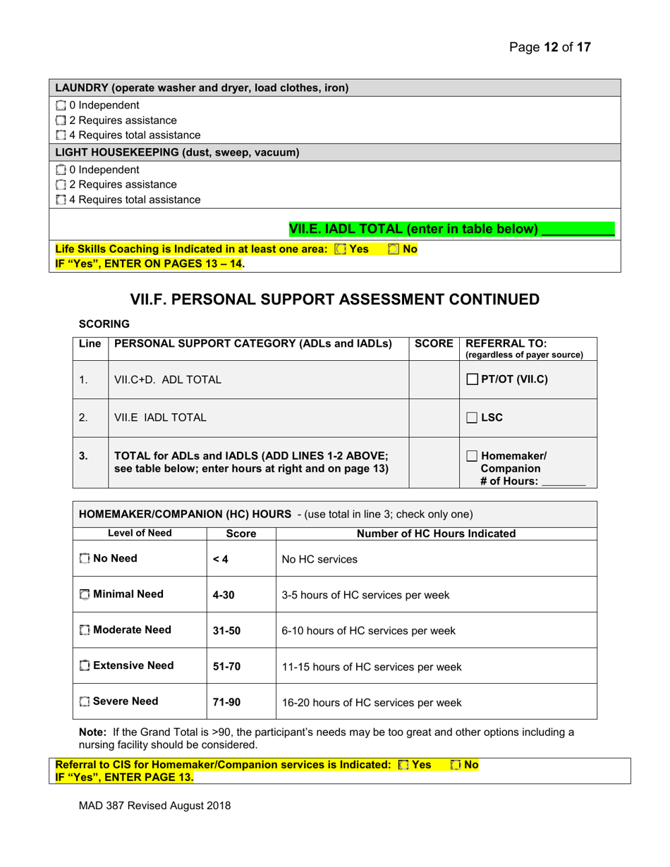 Form MAD387 Bisf Service Coordination Assessment - New Mexico, Page 13