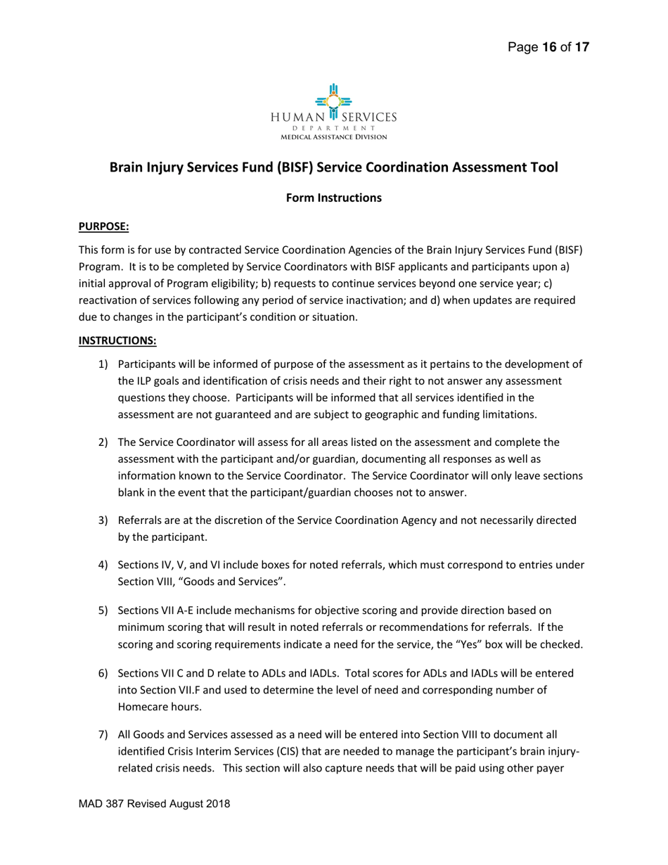 Form MAD387 Bisf Service Coordination Assessment - New Mexico, Page 17