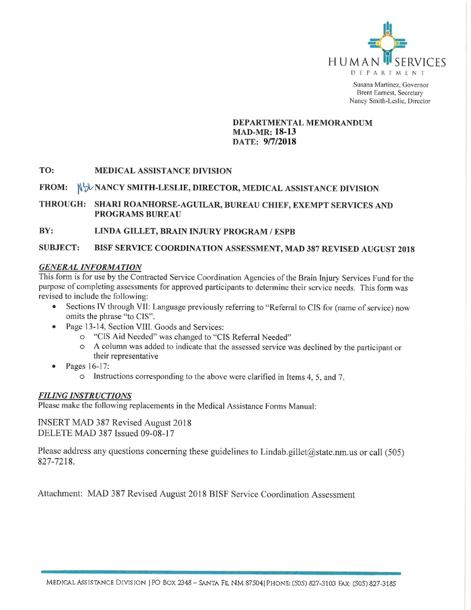 Form MAD387 Bisf Service Coordination Assessment - New Mexico, Page 1