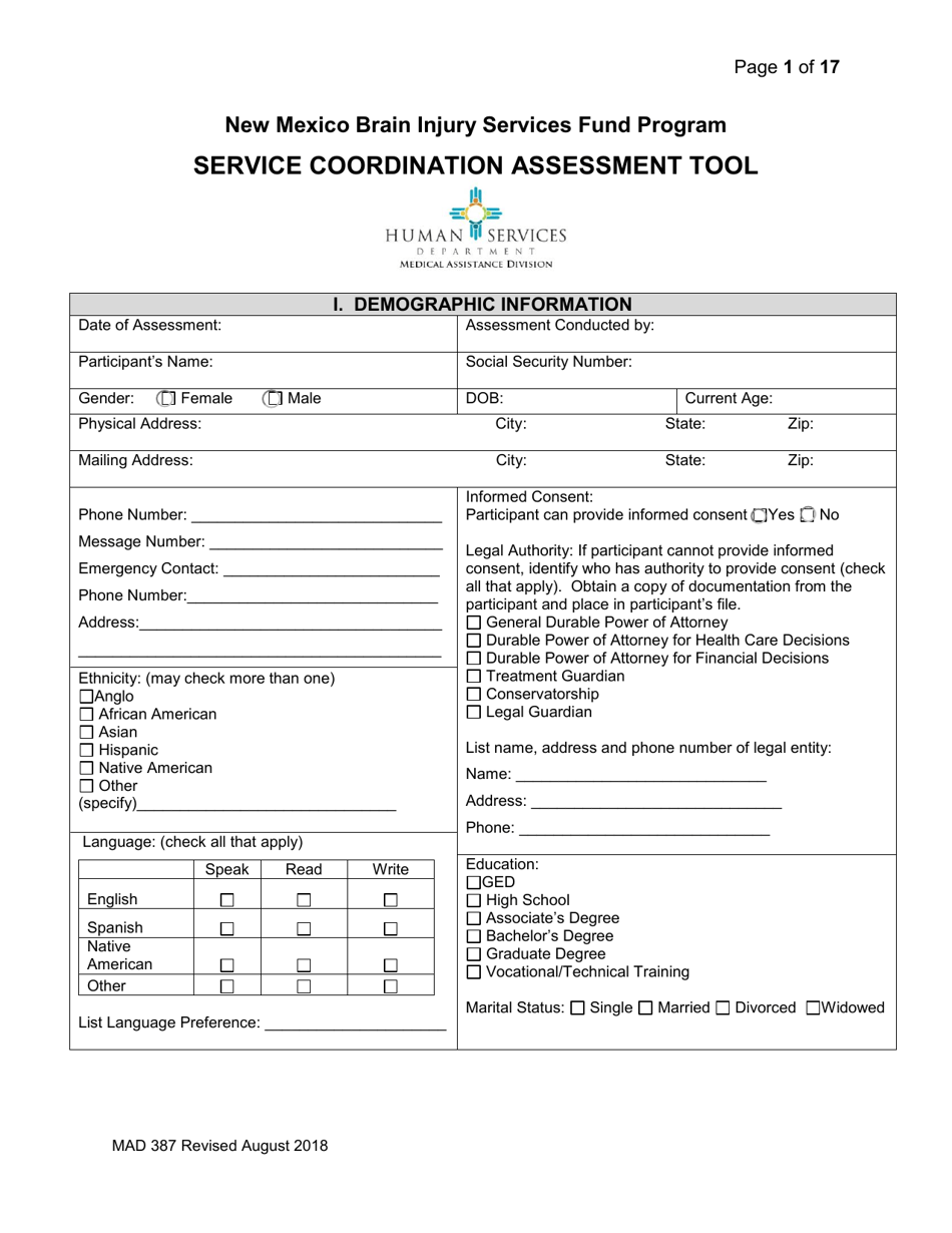 Form MAD387 Bisf Service Coordination Assessment - New Mexico, Page 2