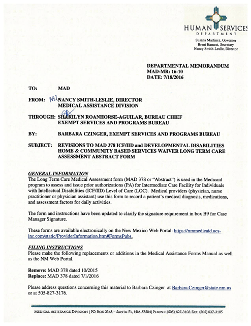 Form MAD378 Icf/Iid and Developmental Disabilities Home & Community Based Services Waiver Long Term Care Medical Assessment Abstract - New Mexico