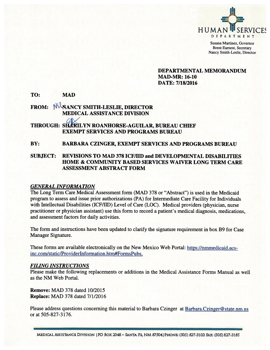 Form MAD378 Icf / Iid and Developmental Disabilities Home  Community Based Services Waiver Long Term Care Medical Assessment Abstract - New Mexico, Page 1