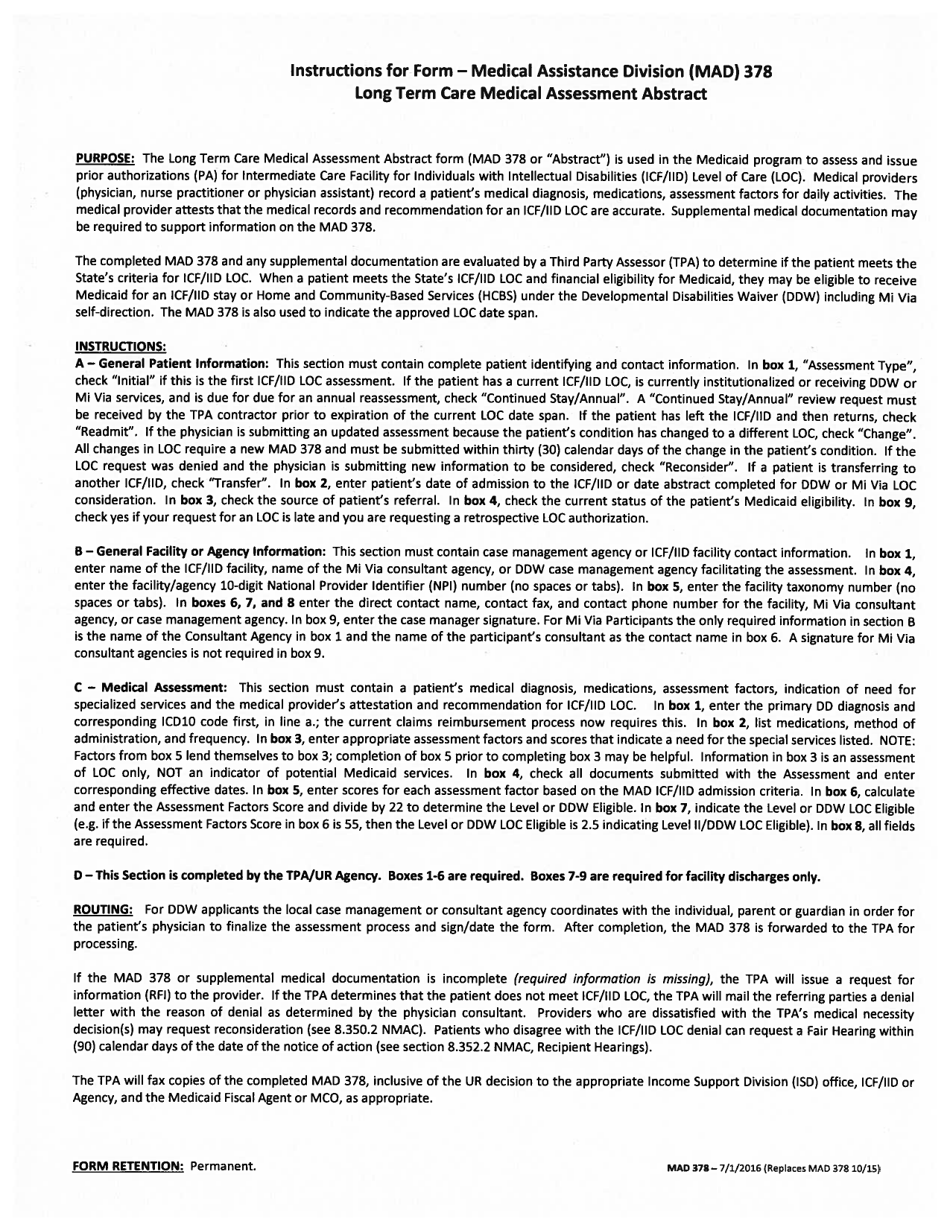 Form MAD378 Icf / Iid and Developmental Disabilities Home  Community Based Services Waiver Long Term Care Medical Assessment Abstract - New Mexico, Page 3