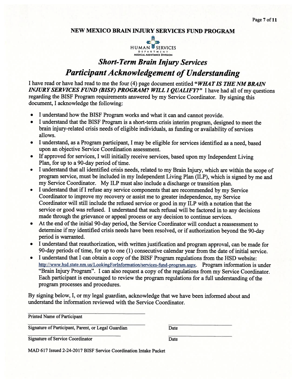 Form MAD617 Bisf Service Coordination Intake Packet - New Mexico, Page 8