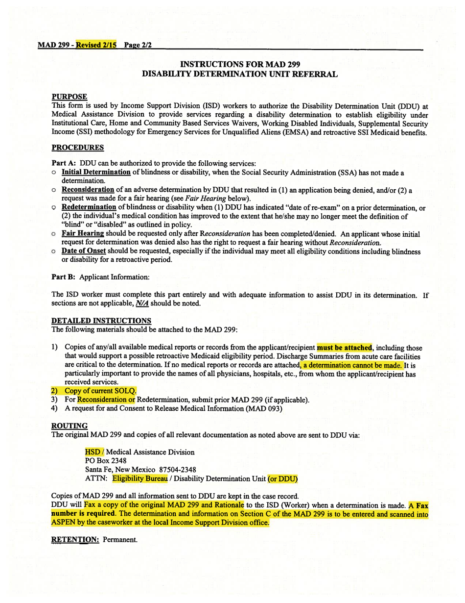 Form MAD299 Disability Determination Unit Referral - New Mexico, Page 3