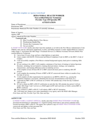 Document preview: Behavioral Health Worker Non-certified Behavior Technician Provider Type 430 Specialty 098 Attestation Template - New Mexico