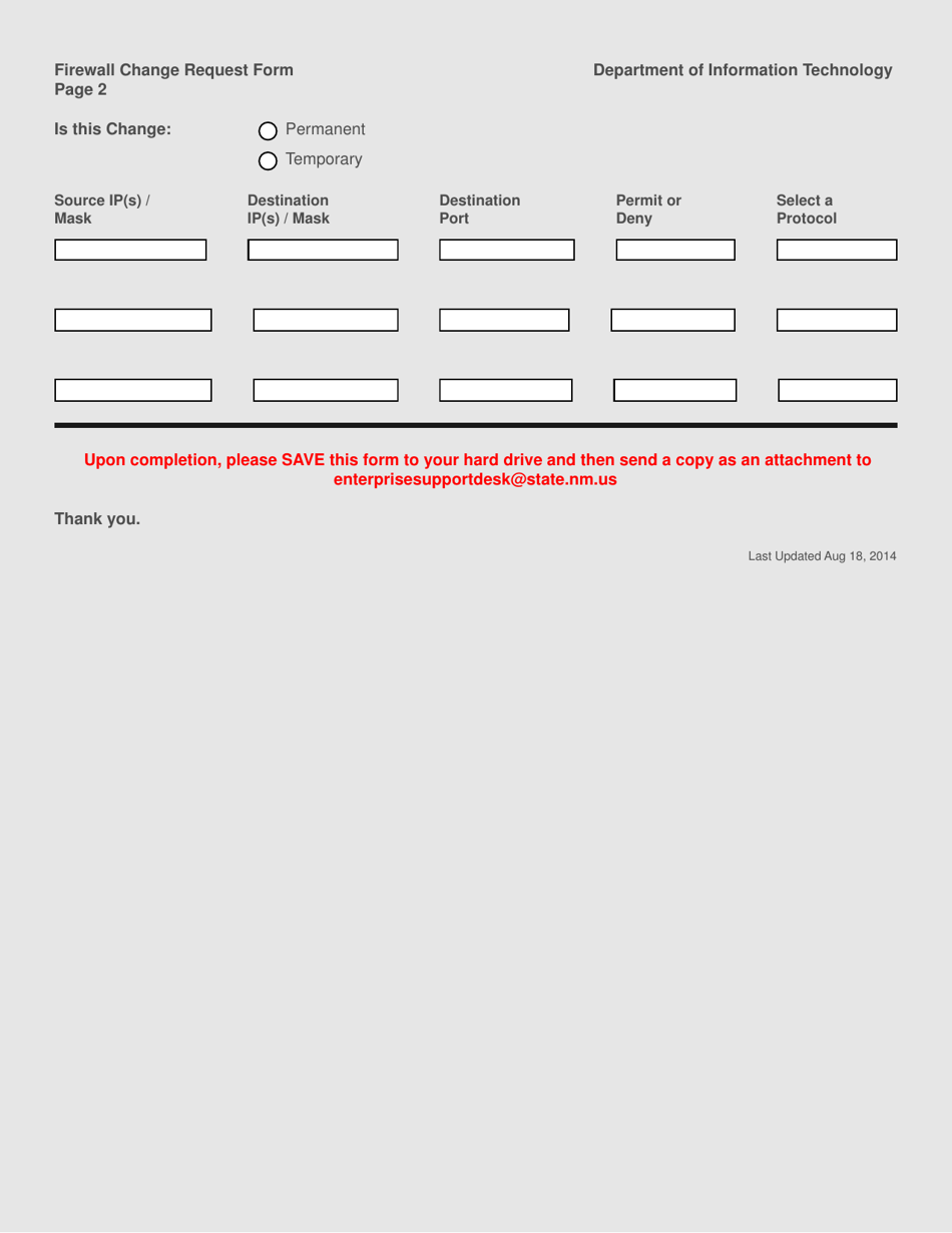 Firewall Change Request Form - New Mexico, Page 2