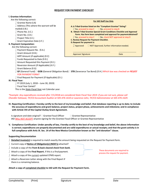 Request for Payment Checklist - New Mexico Download Pdf