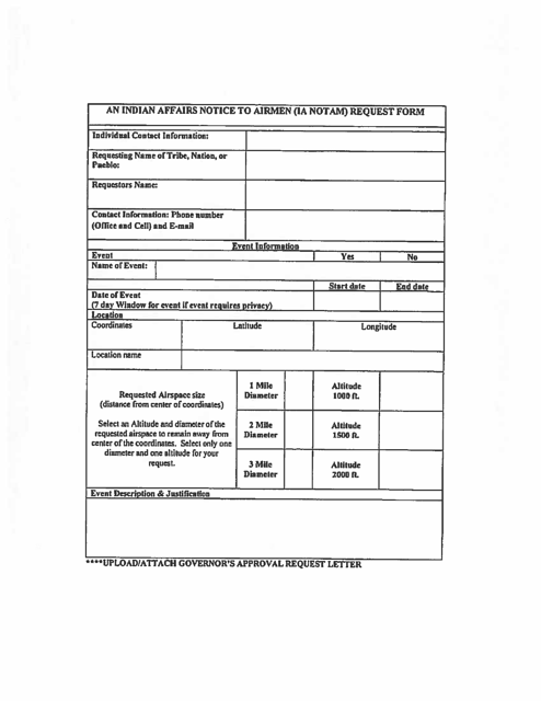 An Indian Affairs Notice to Airmen (Ia Notam) Request Form - New Mexico