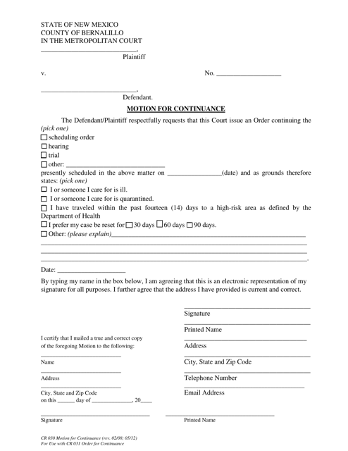 Form CR030  Printable Pdf