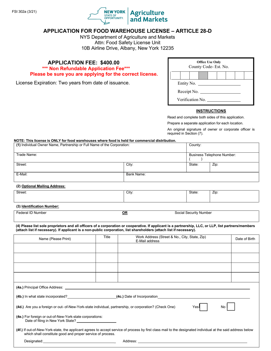 Form FSI302A Fill Out, Sign Online and Download Fillable PDF, New