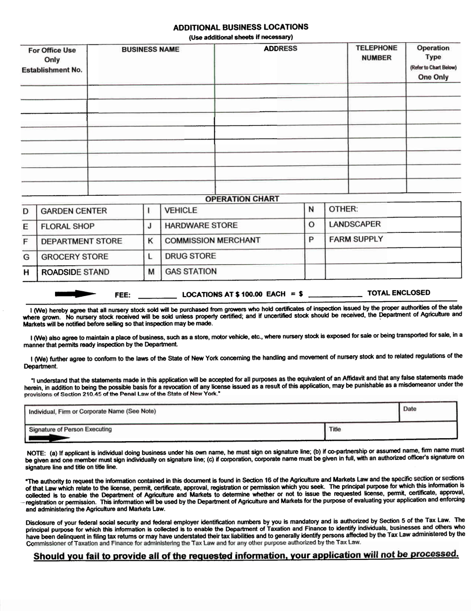 Form PI-67 Application for Registration and Certification as a Nursery Dealer - New York, Page 2