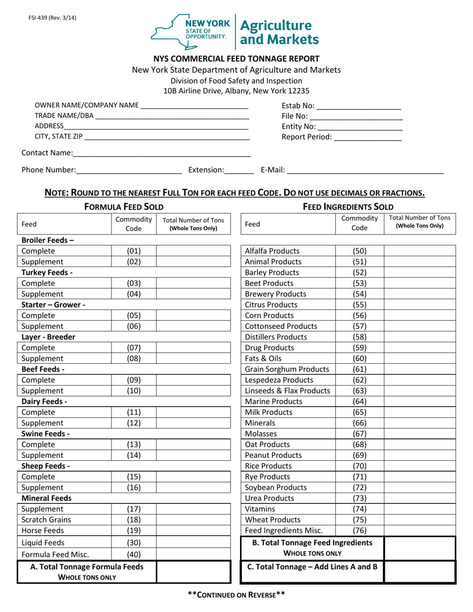 Form FSI439 Fill Out, Sign Online and Download Fillable PDF, New