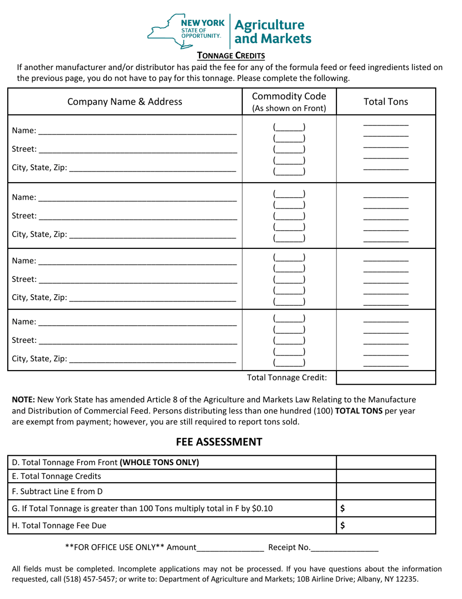 Form FSI-439 NYS Commercial Feed Tonnage Report - New York, Page 2