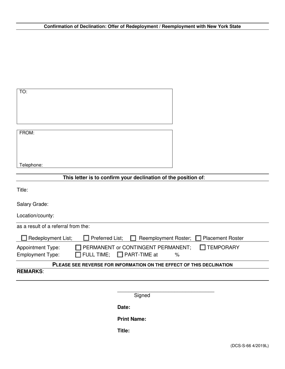 Form DCS-S-66 - Fill Out, Sign Online and Download Fillable PDF, New ...