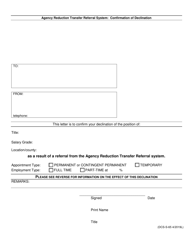 Form DCS-S-65 &quot;Agency Reduction Transfer Referral System: Confirmation of Declination&quot; - New York