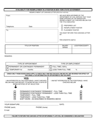 Form DCS-S-61 Reemployment List Canvass Letter - New York