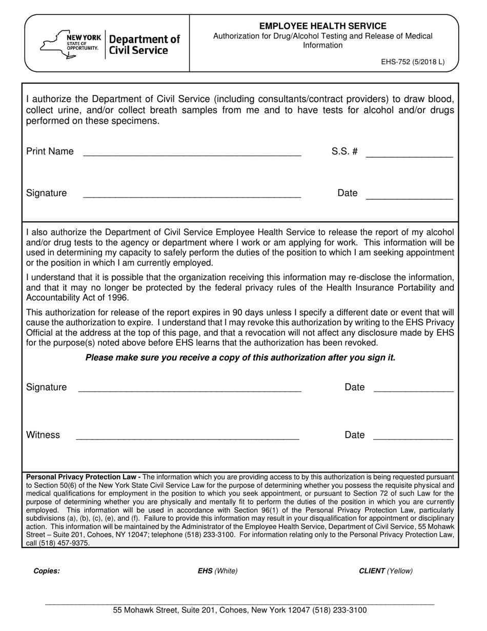 Form EHS-752 - Fill Out, Sign Online and Download Printable PDF, New ...