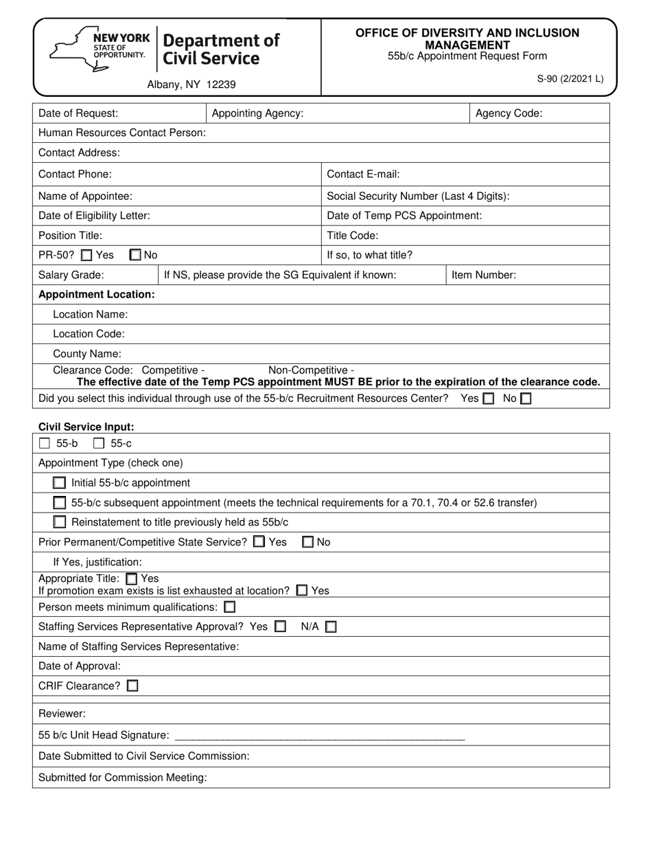Form S-90 55b / C Appointment Request Form - New York, Page 1