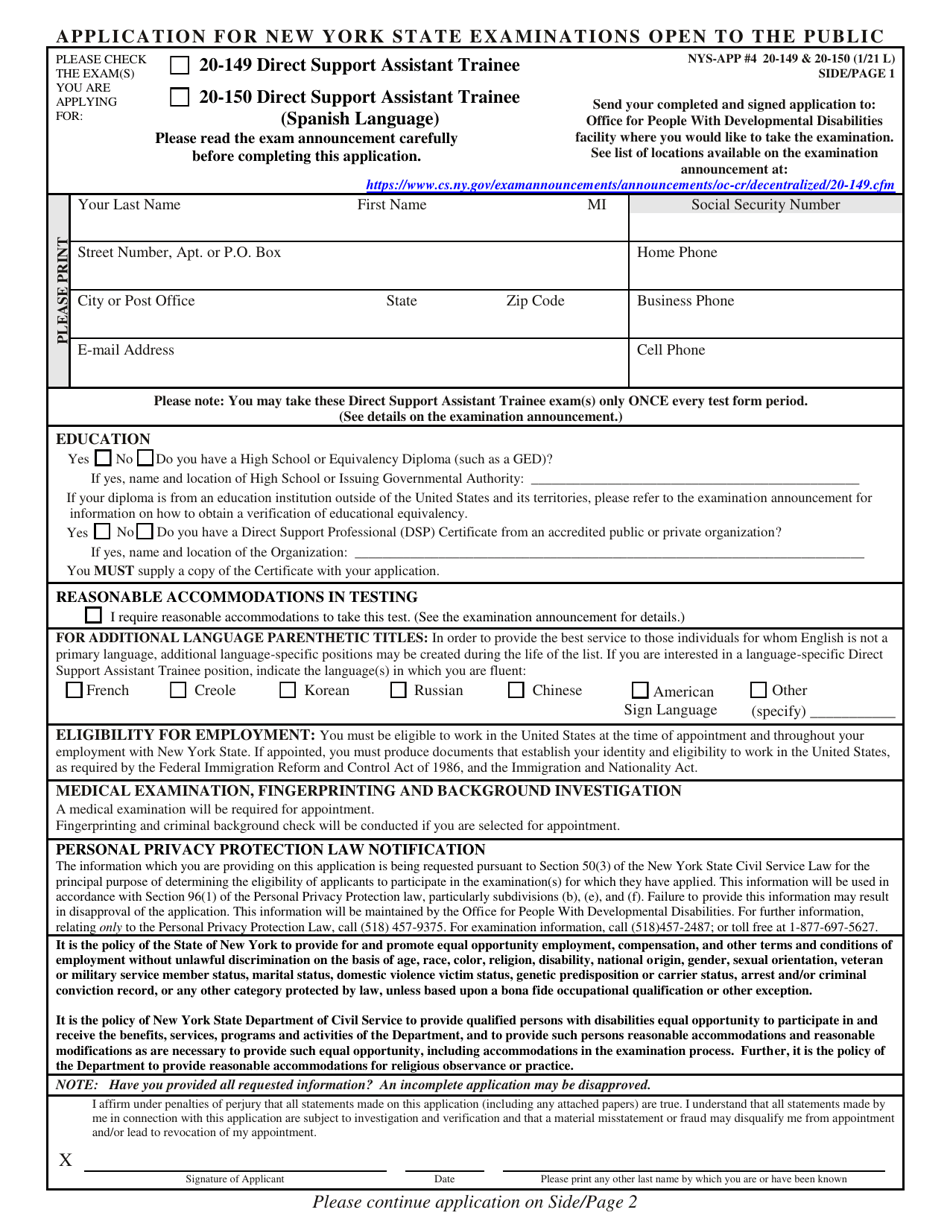 Form NYSAPP4 20149 (NYSAPP4 20150) Download Fillable PDF or Fill Online Application for
