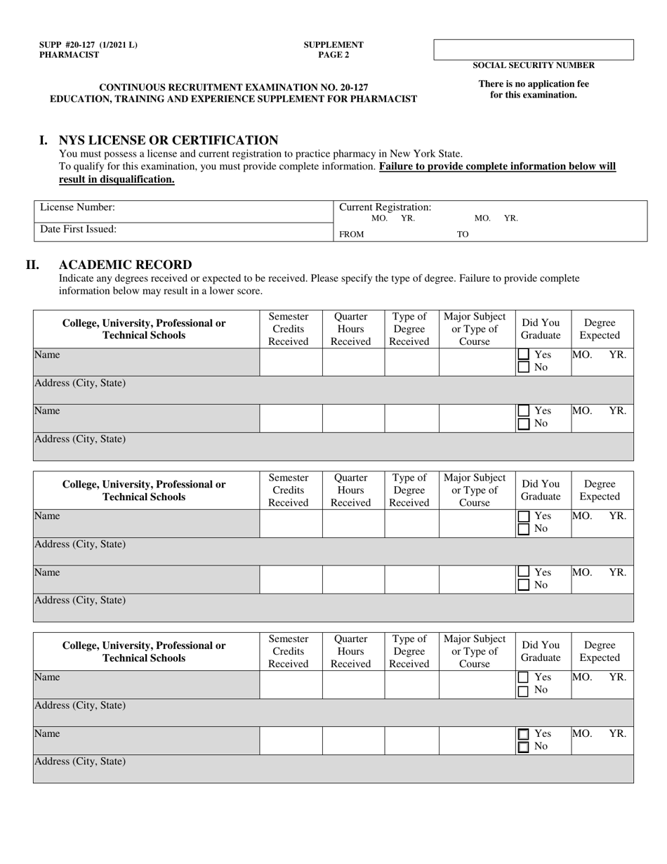 Form NYS-APP-3 #20-127 Application for NYS Examinations Open to the Public - Pharmacist - New York, Page 3