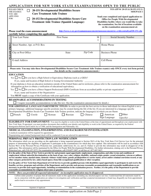 Form NYS-APP-4 #20-151 (NYS-APP-4 #20-152) Application for New York State Examinations Open to the Public - New York