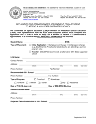 Document preview: Application for Commissioner's Appointment for a Student to Attend a 4201 State-Supported School - New York