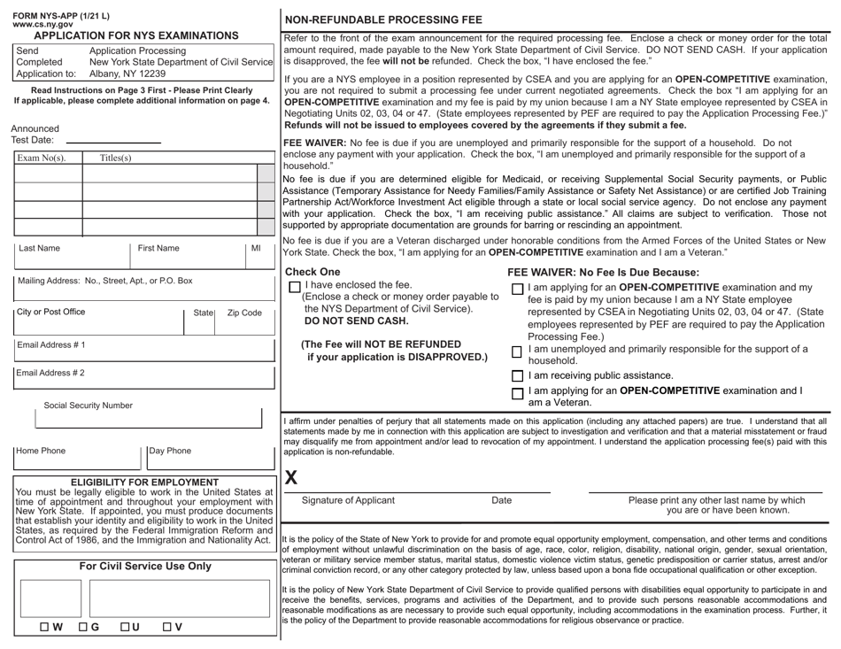 Form NYS-APP Application for NYS Examinations - New York, Page 1
